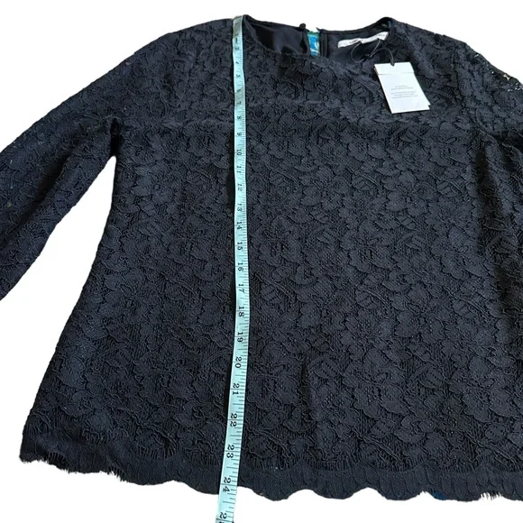 NWT Diane von Furstenberg Brielle Long-Sleeve Lace Top Size 10, scalloped edges - Picture 4 of 14